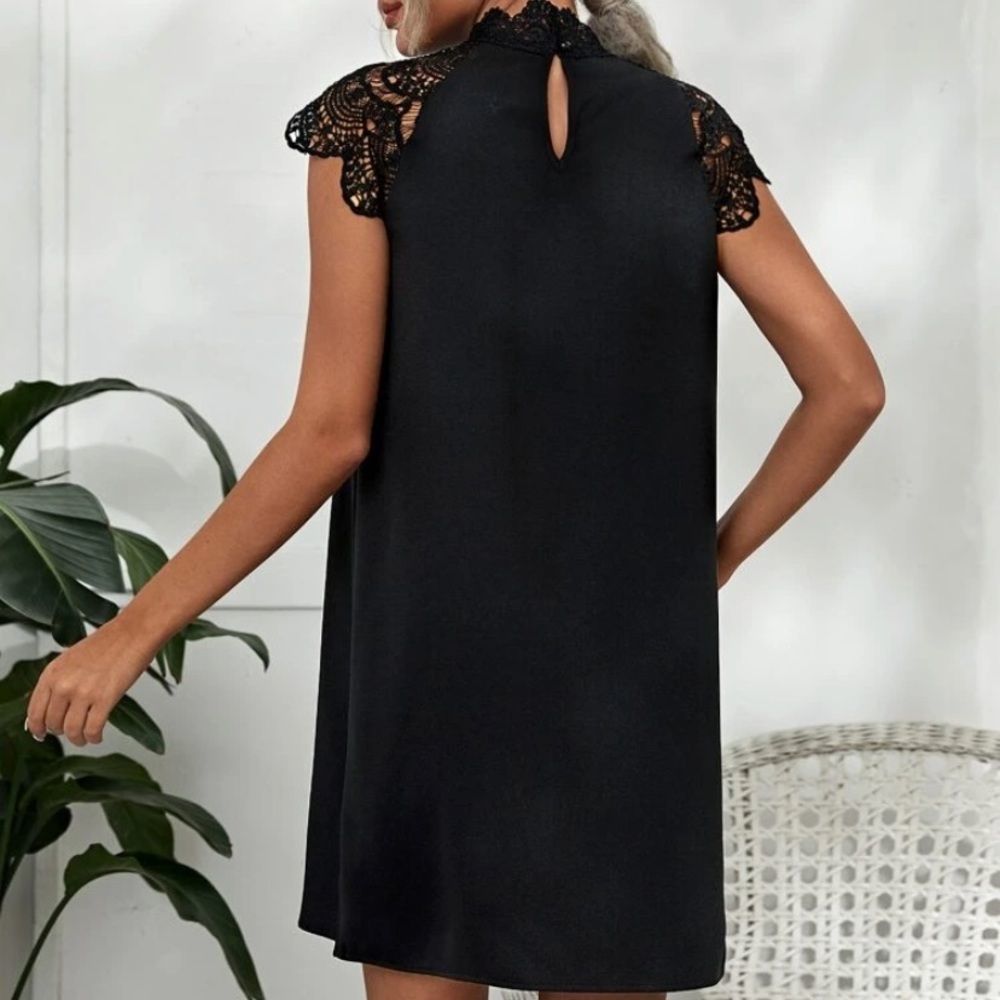 SHEIN Mock Neck Lace Yoke Dress - Picture 2 of 4